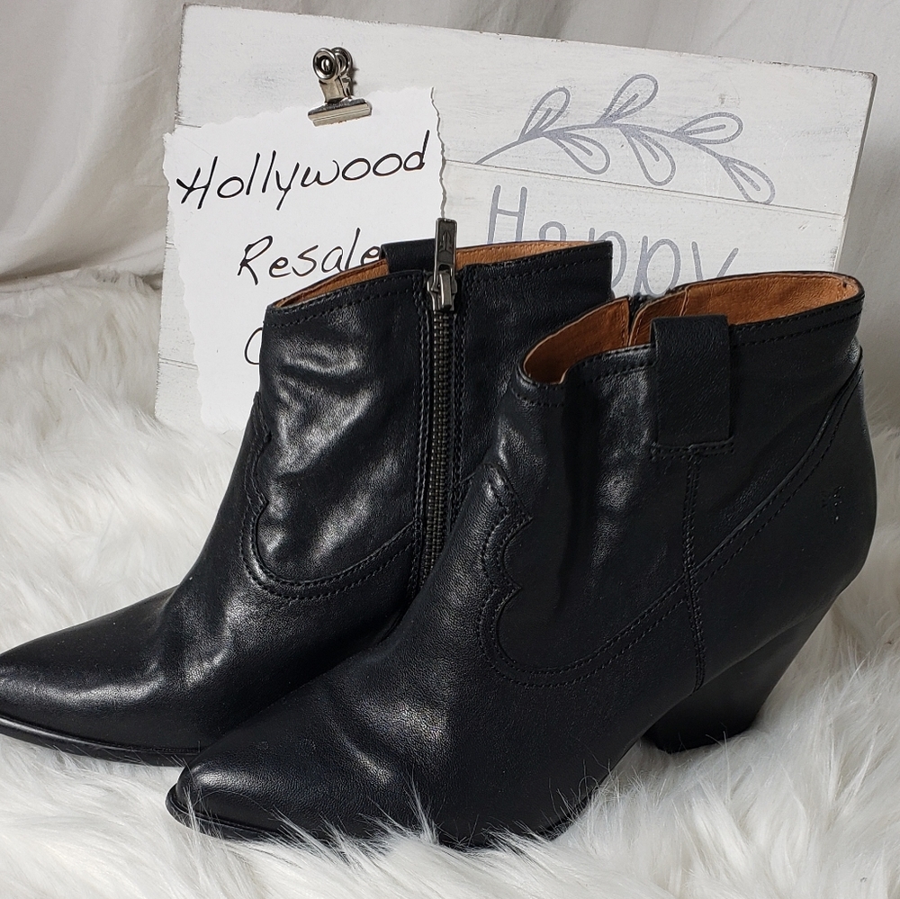 Frye Reina Black Leather Ankle Boots